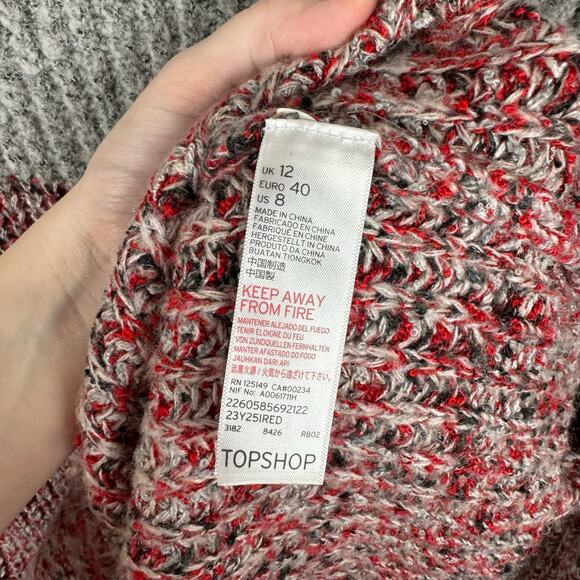 Topshop Womens Textured Knit Colorblock Grey Red Mock Neck Pullover Sweater Sz 8 - Picture 7 of 10